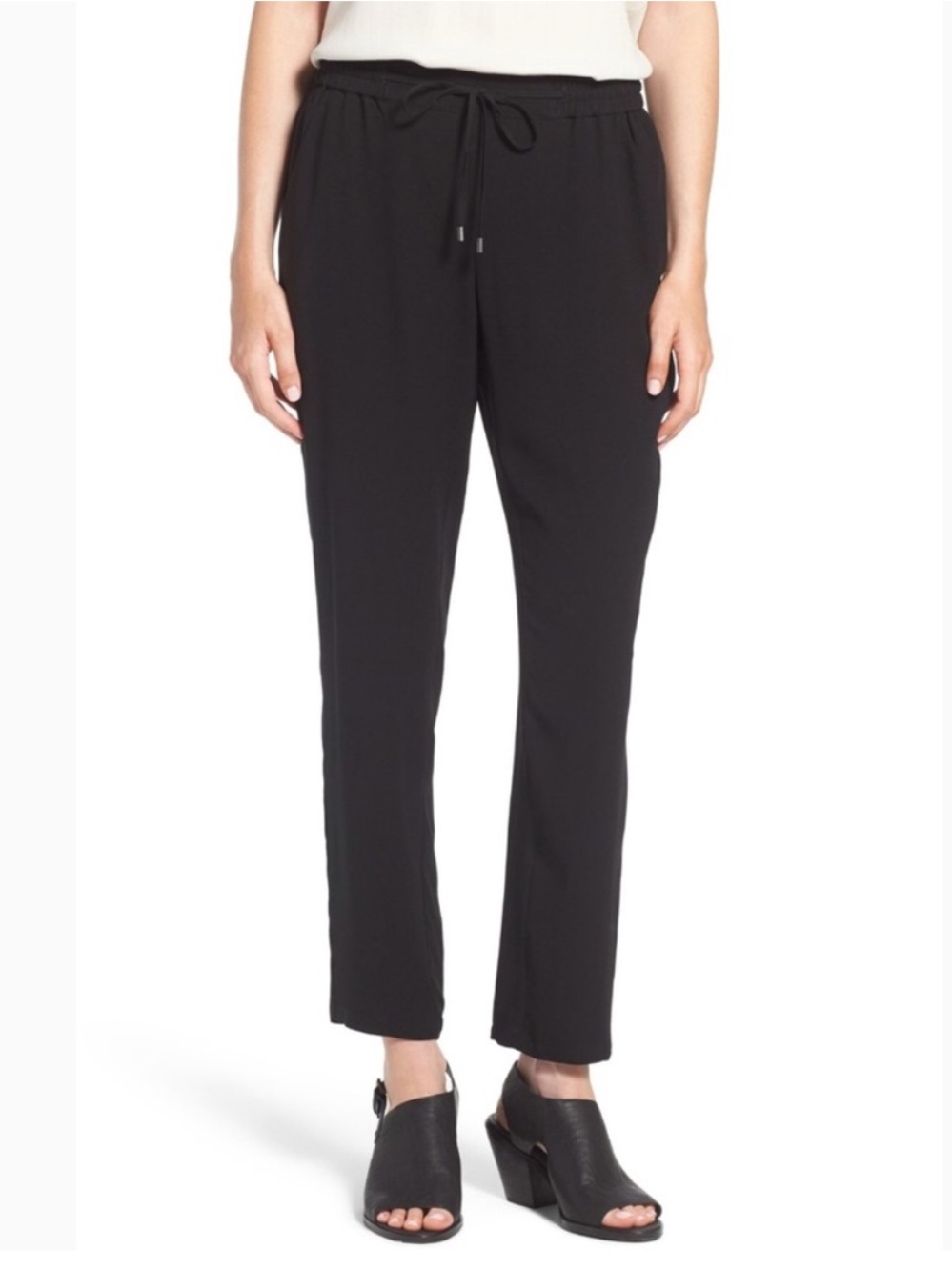 Eileen Fisher Silk Crepe Ankle Pants Size L